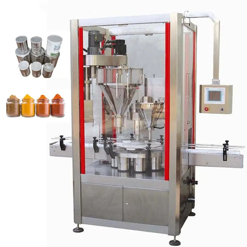 Double 2 head screw rotary 100g 1kg spice cocoa coffee talcum chemical maize flour auger powder milk filling sealing machine