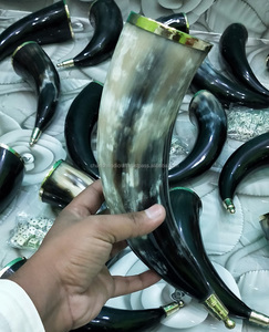 ดื่ม Handcrafted ขัดไวกิ้งฮอร์นดื่มทองเหลือง Trim และลูกบิดทองเหลือง - Product Image 1