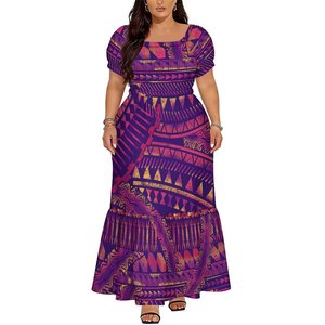 Nuevo Vestido de Mujer al por Mayor Personalizado, Negro, Crema y Dorado, con Estampado Tribal Geométrico Tradicional, Cuello Cuadrado, para Vacaciones en las Islas del Pacífico o Iglesia - Product Image 5