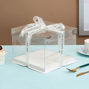 Boîte d'emballage pour gâteau en plastique transparent sur mesure, boîte à pâtisserie carrée haute à double couche pour la décoration de fêtes d'anniversaire et de mariage - Product Image 1