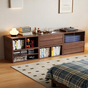 Bibliothèque moderne en bois avec étagères ouvertes et tiroirs pour chambre et salon - Product Image 1