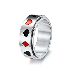 8mm nuovo anello d'amore in acciaio inossidabile nero pesca rosso pesca fiore di prugna diamante carta da gioco anelli girevoli in acciaio inossidabile