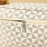 Pochette de maquillage vintage à imprimé géométrique en PU, sac de voyage portable pour cosmétiques, trousse de toilette multi-zippée avec sangle de transport