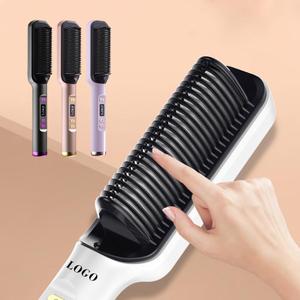 0728 Ergonomic Ceramic Coated Hair Iron Straightener Brush Hot Comb Adjustable <b>Heat</b> for Curly Thick Daily Styling - Product Image 3