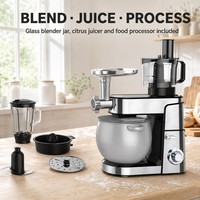 Robot culinaire multifonction SOHEF 7-en-1 12L 2000W en acier inoxydable avec hachoir à viande, centrifugeuse et mixeur pour la pâtisserie à domicile
