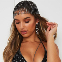 Foulard de tête en résille orné de strass pour femme, bandeau en maille scintillante avec cristaux, idéal pour les soirées et événements musicaux