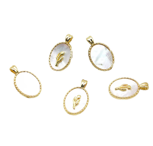 Pendentif ovale plaqué or avec breloque feuille, bijoux à thème classique pour la création de bijoux DIY, pendentifs de mode unisexe - Product Image 3