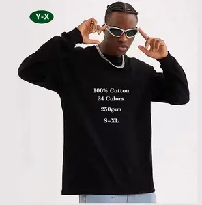 Y-X hip hop 250 gsm poids lourd t-shirts luxe vierge coton lourd personnalisé streetwear surdimensionné à manches longues t-shirt hommes