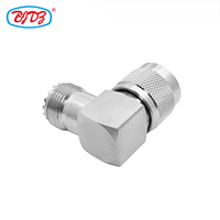 Pasokan produsen grosir PL259 UHF steker laki-laki 90 derajat sudut kanan ke UHF perempuan SO239 RF Coax konektor adaptor koaksial