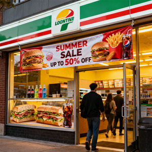 Bannière publicitaire en vinyle imprimée numériquement, portable, pour promotion commerciale en extérieur, ouverture de <span class=keywords><strong>restaurant</strong></span>, publicité personnalisée pour devanture de magasin, résistante aux intempéries - Product Image 2