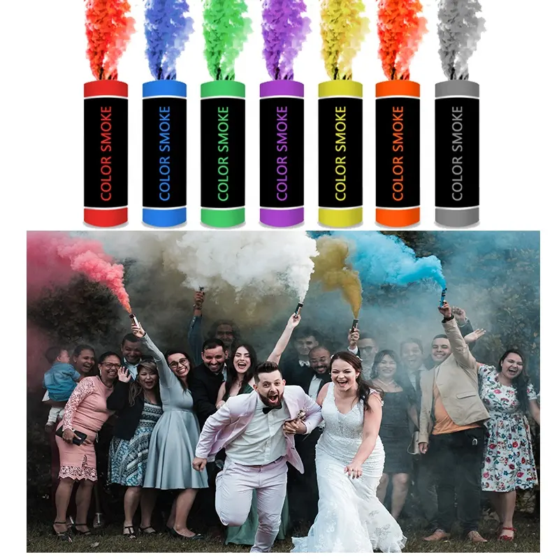 Colorful smoke bomb 90s gender reveal grenades handheld wire pull ring white wedding decorations smoke fountain for photography