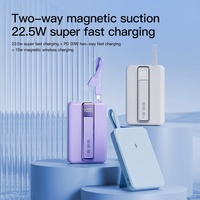Batterie externe magnétique portable 10000 mAh, charge sans fil 15 W, charge rapide bidirectionnelle PD 20 W avec câble, cordon et support pour iPhone