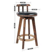 Tabourets de bar modernes en bois massif réglables avec assise en similicuir, repose-pieds en corde, dossier, résistants à l'eau, pivotants, pour la maison, le bar, l'extérieur, l'hôtel