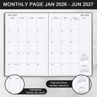Agenda con espiral A5, impresión del alfabeto inglés, planificador de horarios 26-27, cubierta de cuero, diseño personalizado ecológico, cuaderno de mediado de año