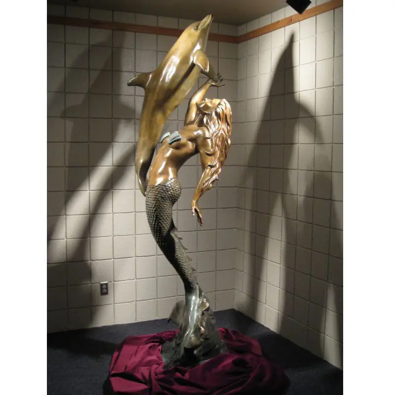 מכירה חמה באיכות גבוהה אמנות בעבודת יד יציקה ייצור מונומנטלי ברונזה פסל בתולת ים מיתוס למכירה