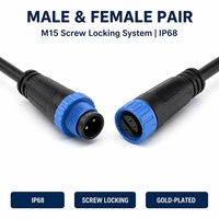 Connecteur circulaire ignifuge M15, étanche IP68, mâle-femelle, fileté, verrouillable, UL94-V0, pour éclairage LED