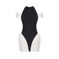 Robe d'été asymétrique sexy à col halter sans manches au-dessus du genou pour femme, qualité export transfrontalier, froncée et patchwork, séchage rapide