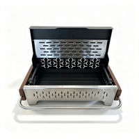 Barbecue portable pliable en acier inoxydable moderne avec poignée en bois, sécurité flamme garantie, idéal pour le camping et les fêtes en extérieur, pour 2-3 personnes