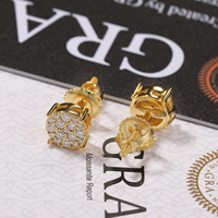 Boucles d'oreilles clous en argent 925 fin avec moissanite VVS taille ronde, bijoux classiques pour mariage et soirée, pour femmes et hommes, usage quotidien