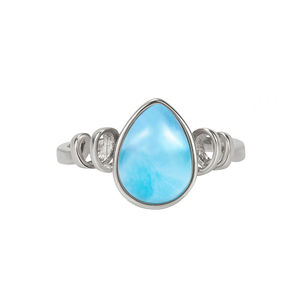 Bague en argent sterling 925, bijoux haut de gamme, pierre naturelle bleue, forme poire, véritable larimar, ruban, pour cadeau - Product Image 1