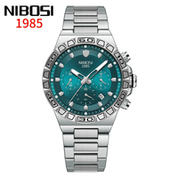 NIBOSI jam tangan tahan air pria, arloji gerakan Quartz gelang baja tahan karat casing Aloi Bisnis Mode baru 2661