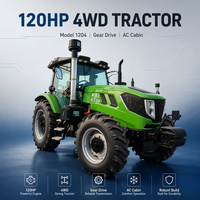 Tracteur agricole 4x4 120 ch avec cabine climatisée, moteur diesel, démarrage électrique