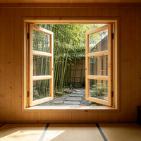 Ventana Abatible de Pino Macizo Estilo Chino, Doble Apertura, Madera Cruda sin Acabado, Decoración Interior, Resistente al Viento, Dimensiones Personalizadas para Apartamento