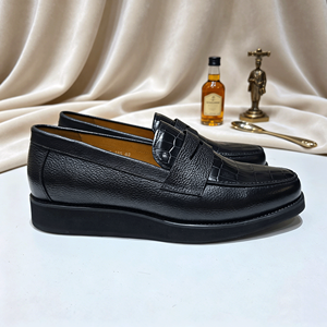 Mocassins noirs pour hommes, chaussures à enfiler en cuir gaufré façon croco avec semelle plateforme, chaussures à enfiler légères à plateforme pour le bureau au quotidien - Product Image 6
