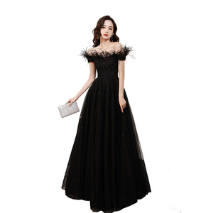 NNR LONG SLIM estilo occidental hermoso corazón dulce vestido de fiesta Estilo negro vestido de Dama - Product Image 1