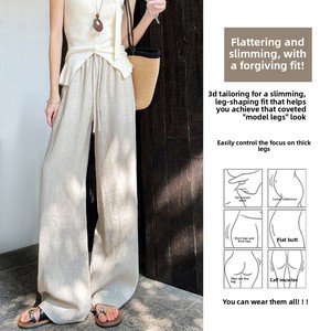 Pantaloni Muguyu 100% puro <span class=keywords><strong>lino</strong></span> a gamba dritta, sottili, a <span class=keywords><strong>vita</strong></span> <span class=keywords><strong>alta</strong></span>, drappeggiati, a gamba larga, 260604018 - Product Image 2