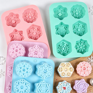 Molde de Silicona para Pastel con Diseño de Copo de Nieve Navideño, 6 Cavidades, Grado Alimenticio, Antiadherente, Reutilizable, para Hornear, Repostería, Jabón, Velas - Product Image 1