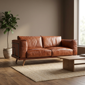 Sofá Chesterfield Tradicional Industrial y Vintage de Madera Maciza y Cuero Genuino para Sala de Estar de Apartamento o Villa, 3 Plazas - Product Image 3