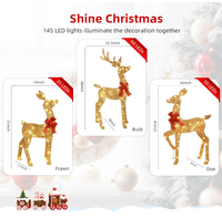 Juego de 3 Piezas de Renos Navideños Iluminados en 2D, Resistentes al Agua, Decoración Navideña para Jardín Exterior con 145 Luces LED