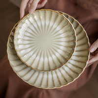 Ensemble de vaisselle en porcelaine glaçure réactive en relief de citrouille Kit d'ustensiles portables de 6 pièces assiette à dîner écologique assiette à salade