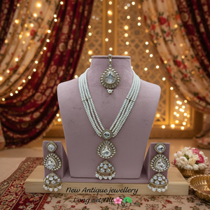 Latest Arrival Classic Ethnic <b>Gold</b> Plated Zircon Pearl Kundan Flower Design Long Necklace/Earrings Jewelry <b>Set</b> Wedding Party - Product Image 3