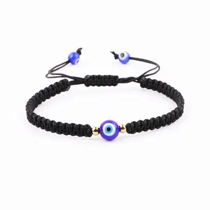 Simple Design Glass Evil Eye Bead Red Cord Braided Macrame Bracelet JBS12599