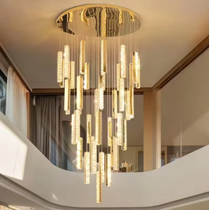 Lampes suspendues modernes pour hall d'entrée, style loft, luminaire pour entrée, duplex, escalier, lustres en cristal doré - Product Image 2