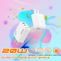 Lumière bleue 20W USB C chargeur Power Go double ports USB C adaptateur secteur PD 3.0 chargeur rapide prise de voyage Compatible pour iPhone