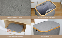 Grand panier à linge noir de 100 L avec couvercle en bambou, doublure en maille amovible, panier à linge pliable, design gain de place