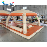 Grand ponton flottant gonflable Party Bana, plateforme de relaxation aquatique hermétique avec abri solaire pour parc aquatique et club nautique