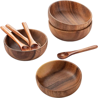 Ensemble de bols à servir Tailai en bois d'acacia naturel moderne, écologiques, multi-tailles, pour salade, ramen, soupe, usage domestique, hôtelier et en restaurant