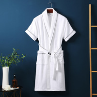 Peignoir de couple d'été fin en tissu gaufré, style hôtel, mi-long, absorbant, à manches longues, grande taille, pour homme