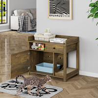 Meuble pour animaux de compagnie en bois avec armoire dissimulée, enclos pour litière de chat avec étagères, tiroir et griffoir