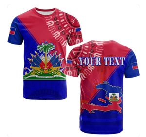 Kaos 3D Print Bendera Haiti Custom Lengan Pendek untuk Anak-anak dan Dewasa Ukuran Besar - Product Image 3