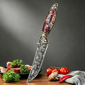 Cuchillo de Carne de Acero Inoxidable con Mango con Patrón Damasco, Cuchillo Recto Pequeño para Camping, Barbacoa, Divisor de Carne, Portátil, para Exteriores, DIY, OEM - Product Image 1