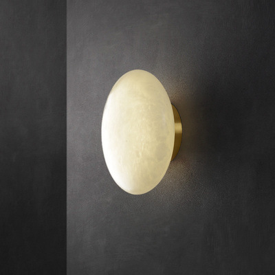 Modern Luxury Oval Alabaster Stone Wall Lamps Indoor for Bedroom Dining Room Hotel Living Room Bedside Wall Lamp