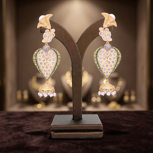 AD Matte <b>Gold</b> Plated <b>Earrings</b>, Antique AD <b>Dangle</b> <b>Earrings</b>, Luxury Artificial Jewelry Export, Custom Fashion Jewelry Manufacturer - Product Image 2