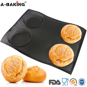 Silicone <span class=keywords><strong>Hamburger</strong></span> Forme di Pane Perforato Da Forno Stampi Antiaderente Cottura Fogli, Focacce di Pane Della Muffa 4 Cavità - Product Image 2