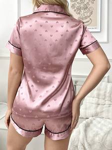 <span class=keywords><strong>Pijamas</strong></span> de Satén de Lujo para Mujer, Estampado de Corazones, Ropa de Dormir Similar a la Seda, Manga Corta, Botones, Conjunto de Ropa para Estar en Casa - Product Image 5