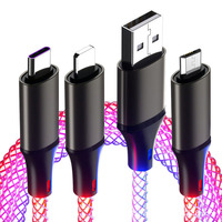 Cable USB Tipo C con Luz LED RGB Gradual, Carga Rápida de 66W 6A, Cable de Datos con Luz Intermitente para Todos los Teléfonos Inteligentes
